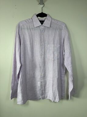 Van Heusen Men's Linen Light Lavender Long-Sleeve Button-Up Shirt